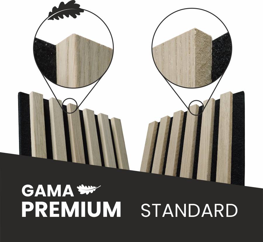Grafika porównująca lamelę standardową z lamelą fornirowaną GAMA PREMIUM